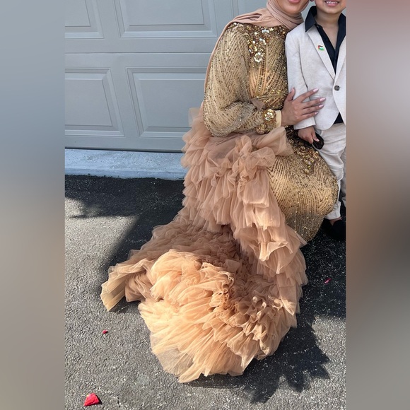 Miha Couture Gown - Gold, Beaded, with Overskirt - Picture 3 of 3